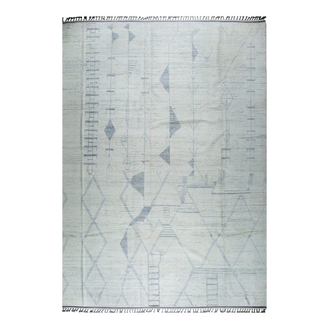 Marrakech Beige Solace Hand-Knotted Wool Rug Carpet, Minimalist Design For Sale