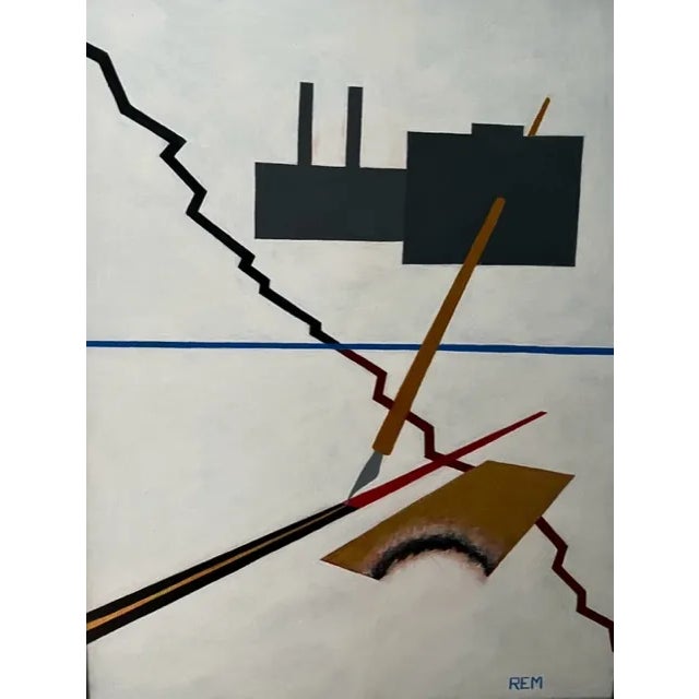Mid 20th Century Mid 20th Century Surrealism "The Stock Market", Original Acrylic Painting by Rem For Sale - Image 5 of 5