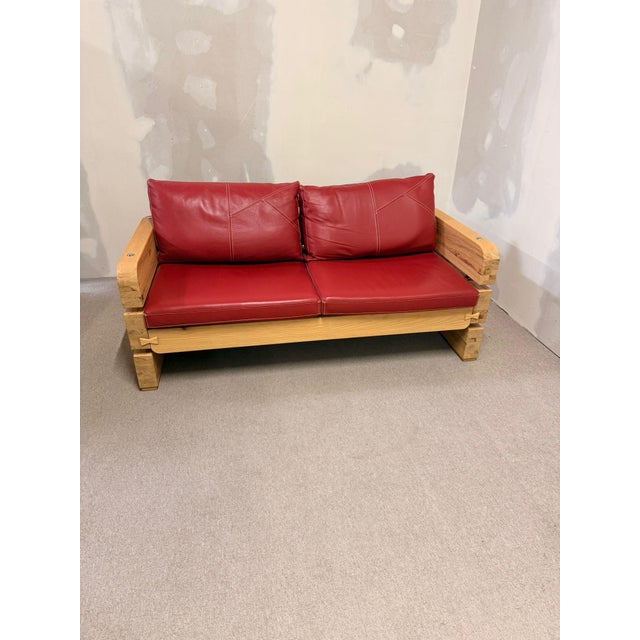 Red Wood and Red Leather Sofa from Sprenger Möbel, Switzerland, 2000s For Sale - Image 8 of 18