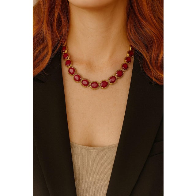 Bochic "Capri" Vintage Ruby & Diamond Necklace & Earring Set 18K Gold & Silver For Sale - Image 13 of 18