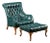 Vintage Tufted Armchair and Ottoman Set in Teal For Sale