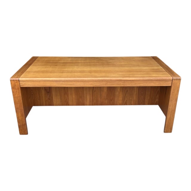 Mid-Century Modern Teak Executive Desk – Danish Style Double Pedestal Desk With Brass Pulls For Sale - Image 9 of 17