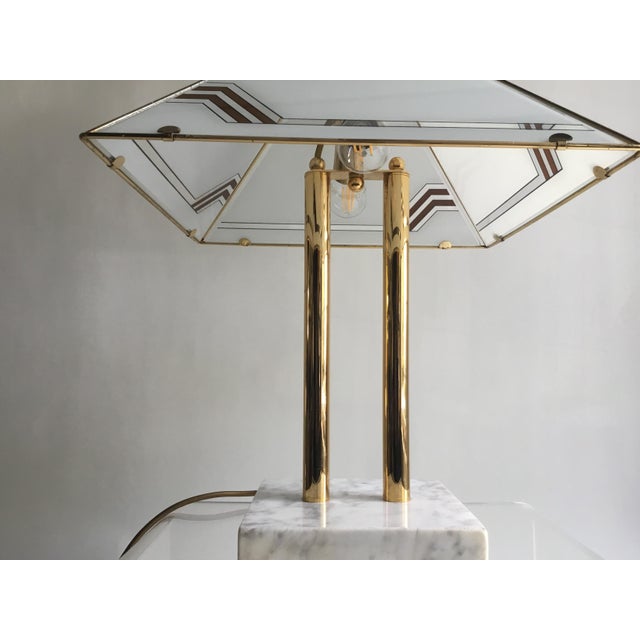 Vintage Table Lamp in Marble Brass and Glass, 1980s For Sale - Image 4 of 8