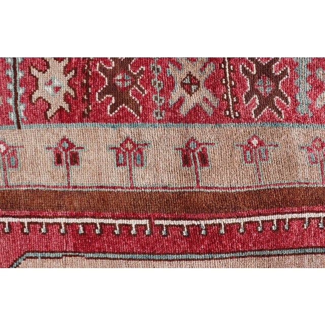 Large Vintage Turkish Oushak Rug With Warm Red, Taupe, and Soft Aqua Accents 7'9 X 15'5 For Sale - Image 10 of 16