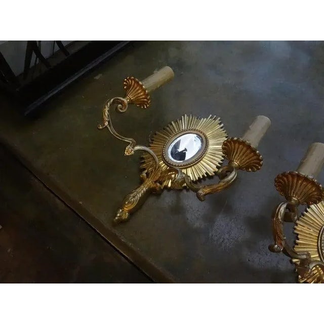 1940s French Maison Bagues Style Bronze Sunburst Sconces-A Pair For Sale - Image 5 of 12