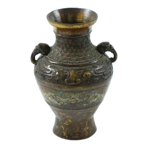 Antique Chinese Bronze Cloisonne Vase with Elephant Handles