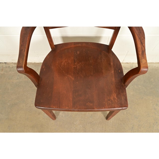 Wood Antique Arts & Crafts Carved Walnut Banker's Chair, Circa 1920s For Sale - Image 7 of 12
