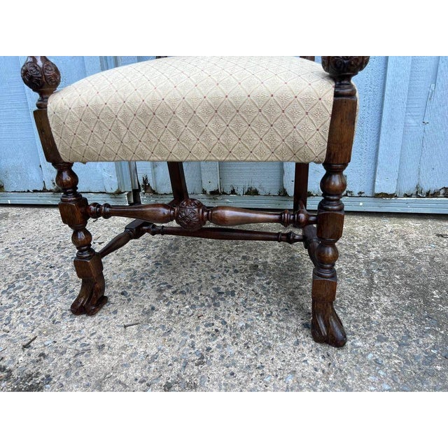 Early 20th Century Antique Renaissance Revival Carved Gothic Cane Back Spanish Feet Throne Armchair For Sale - Image 9 of 10