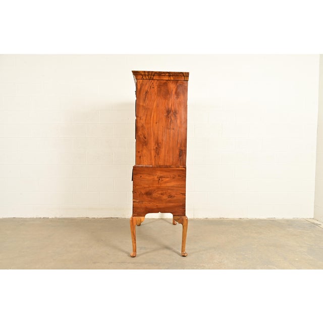 18th Century Antique English Queen Anne Burled Walnut Highboy Dresser For Sale - Image 11 of 15