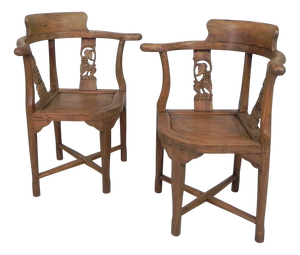 Vintage Corner Chairs in Teak, 1980s, Set of 2