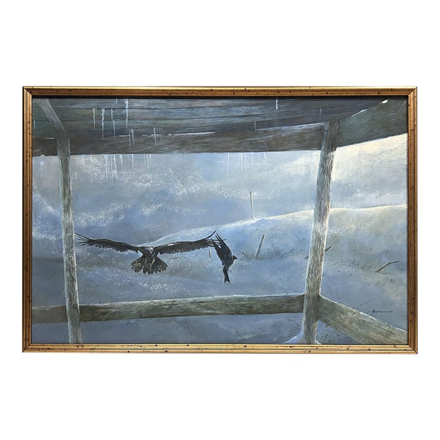 American Realist Painting Winter Crows Maine Robert E. Duncan Portland Me Artist For Sale