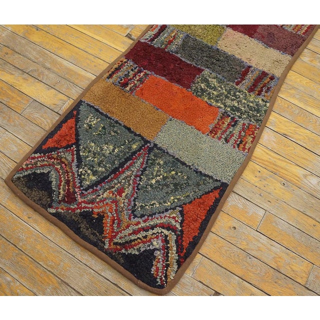 Excellent Multi Color Ground With Rectangular Details in a Geometric Design Vintage American Hooked Rug For Sale - Image 10 of 13