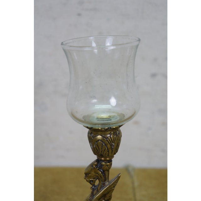 Vintage Brass Griffin Dragon Sphynx Hurricane Candle Holder Chamberstick 7" For Sale - Image 4 of 14