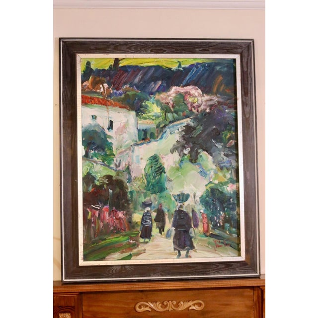 Mid-Century Original Swedish Oil on Panel "Southern Village " by Eric Lo Ohlqvist Vintage & Framed An expressive work by...