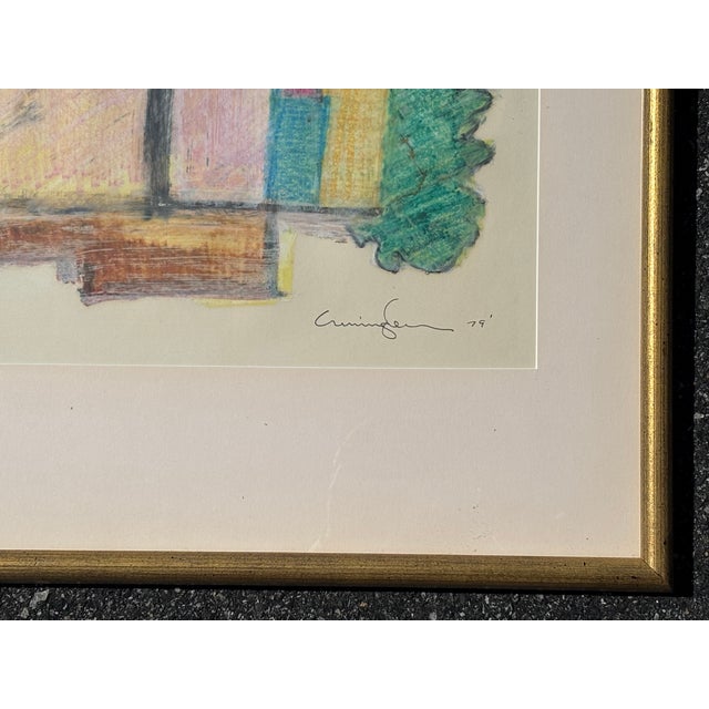 Original 1979 Pastel + Gouache on Paper - Colorful Cityscape in Exceptional Gallery Frame For Sale - Image 12 of 12