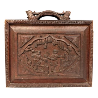 Antique Chinese Mahjong Set in Carved Dragon-Motif Wood Case, Early 20th Century For Sale