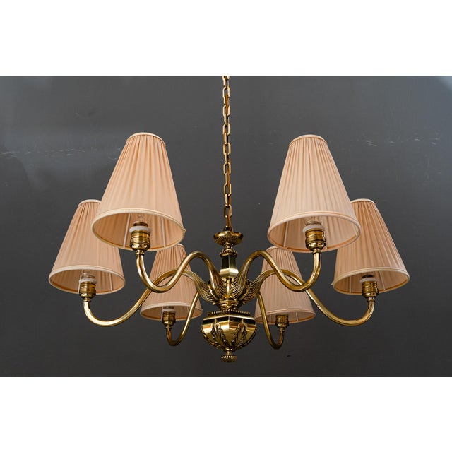 Metal Art Deco Chandelier with Fabric Shades, Vienna, 1920s For Sale - Image 7 of 18
