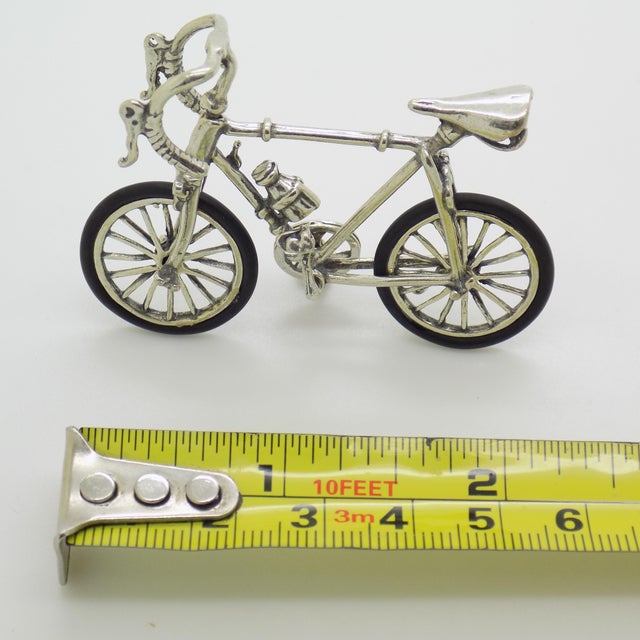 Silver Vintage Italian Handmade Genuine Silver & Rubber Sport Bicycle Dollhouse Miniature For Sale - Image 8 of 8