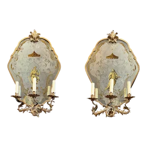 19th Century French Eglomise Sconces - a Pair
