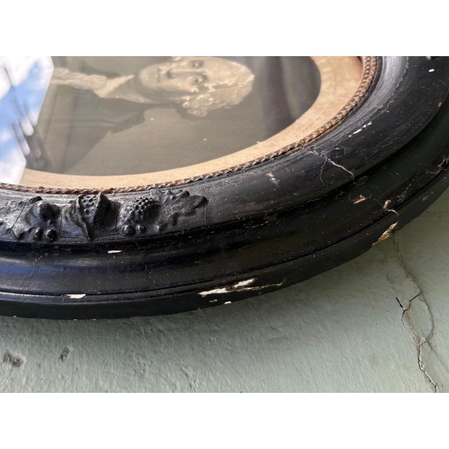 Early 19th Century Antique Oval Portrait Prints of George Washington & Martha Washington — Pair, Early 19th Century, Black Ebonized Frames For Sale - Image 5 of 12