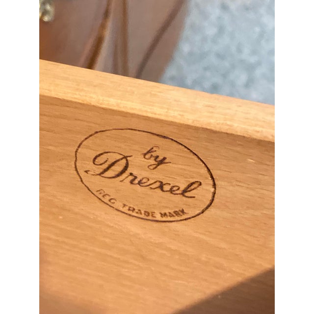 Campaign Fully Refinished 1966 Drexel Campaign 6-Drawer Dresser and a Matching Nightstand in Old Navy, 2 Pieces For Sale - Image 3 of 3
