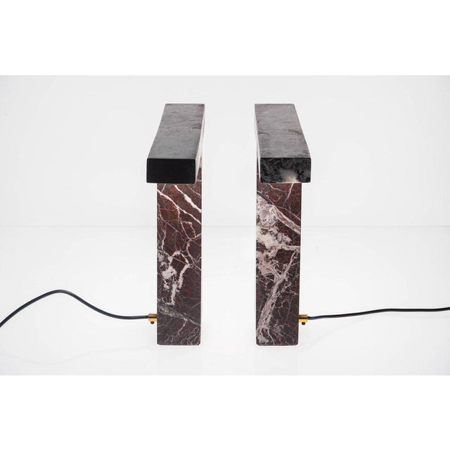 Stone Marble Table Lamps in Rosso Levanto Marble by Silvio Piattelli, Set of 2 For Sale - Image 7 of 18