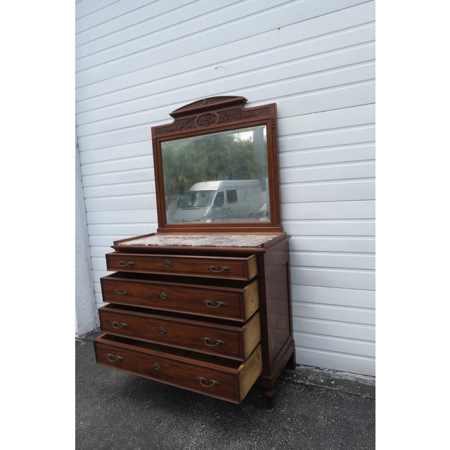 Eastlake Victorian Early 1880s Marble Top Large Dresser With Mirror