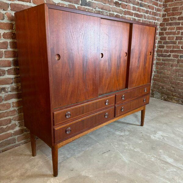 Teak tall sideboard / credenza – danish design (vintage, 1960s) this elegant tall sideboard (or teak credenza) is an...