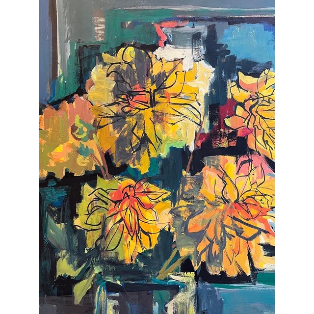 Contemporary Frank Chabry, Yellow Flowers, Oil on Canvas / Paper For Sale - Image 3 of 10