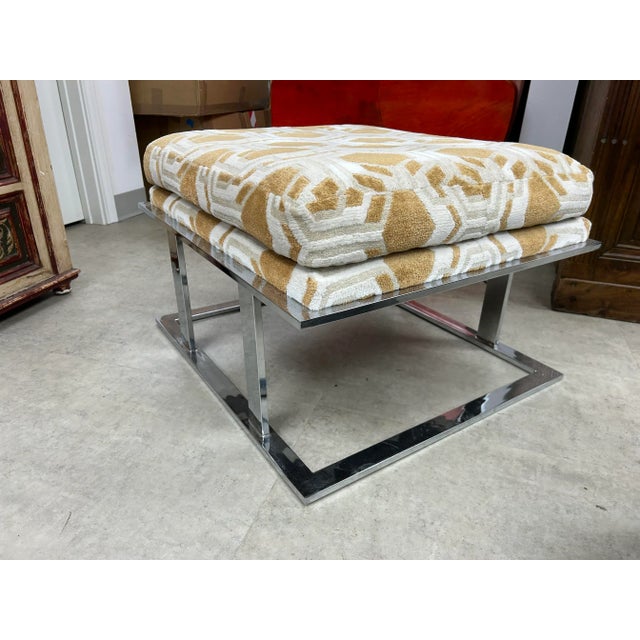 1970s Large Milo Baughman for Thayer Coggin Chrome Ottoman For Sale - Image 10 of 12