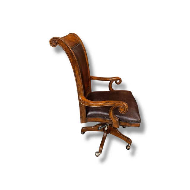 Art Nouveau 1990s Leather/Wood Desk Chair For Sale - Image 3 of 3