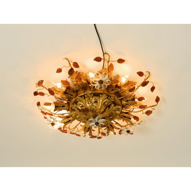 Large Italian Gilt Ceiling Lamp in Glass by Banci Firenze, 1960s For Sale - Image 9 of 18