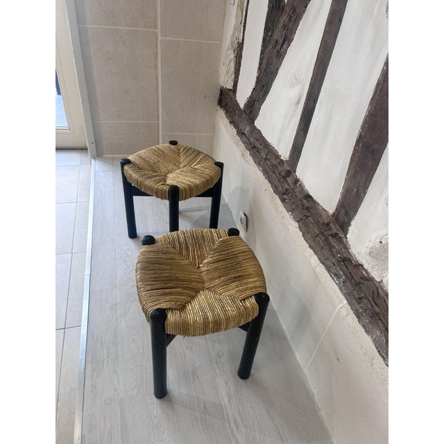 Vintage Black Meribel Stools by Charlotte Perriand, 1960, Set of 2, in Very Good conditions. Designed 1960 to 1969 This...