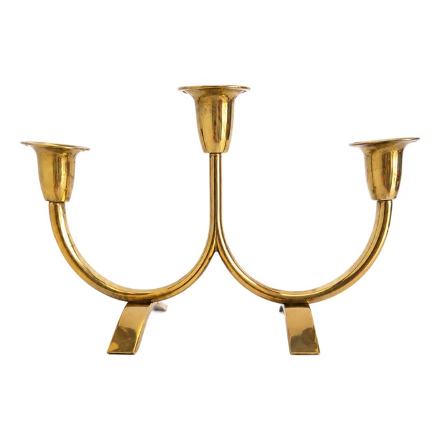 Mid-Century Modern Scandinavian Brass Candleholder by Gunnar Ander for Ystad Metall, 1960s For Sale