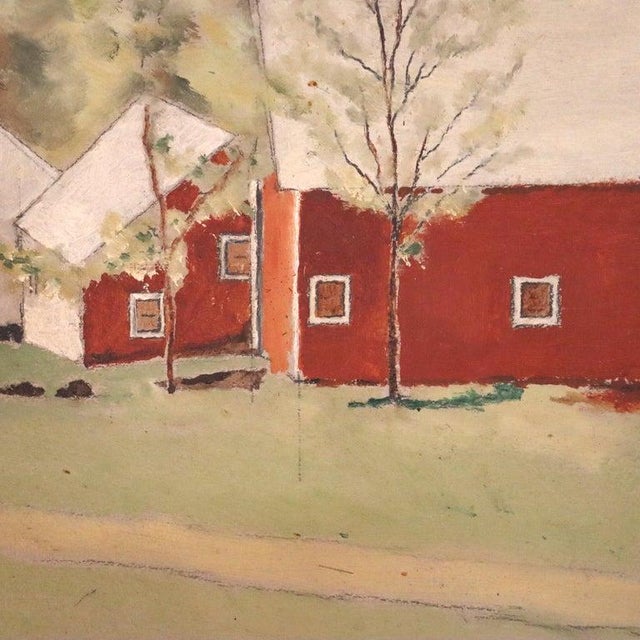 Antique Oil on Board Landscape Painting of a Vermont Farm C1930 For Sale - Image 4 of 8