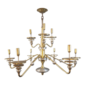 1960s Mid-Century Modern Brass & Aluminum Chandelier