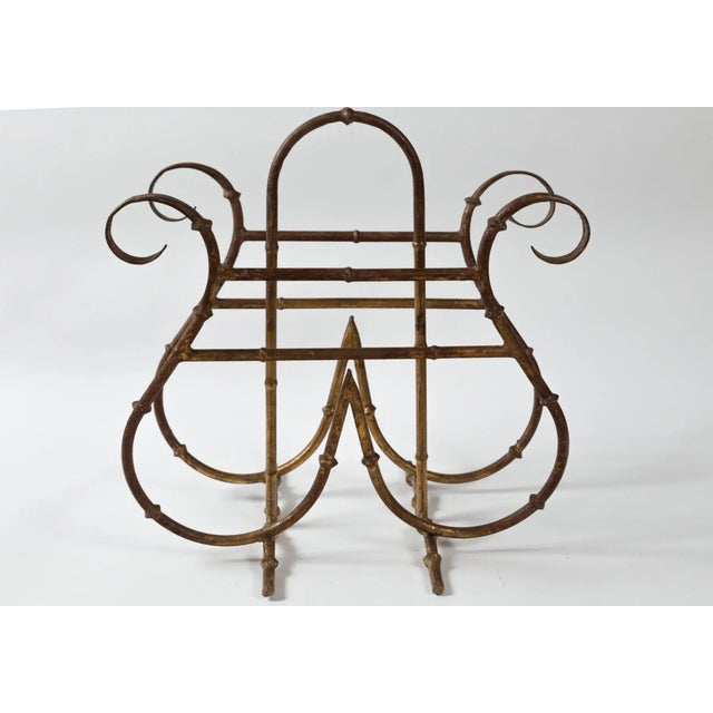 Mid-Century Gilt Magazine Holder, circa 1950's. Faux bamboo metal with burnished gilt finish.