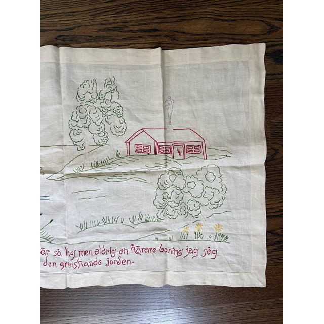 Late 20th Century Hand Embroidered Swedish Artwork, Dresser Scarf or Wall Hanging For Sale - Image 5 of 8