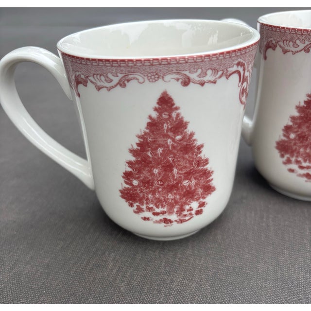 Johnson Brothers Old Britain Castles Pink Christmas Tree Dinnerware Set – 4 Dinner Plates, 4 Salad Plates & 4 Mugs – Made in England - 12 Pieces For Sale - Image 11 of 12