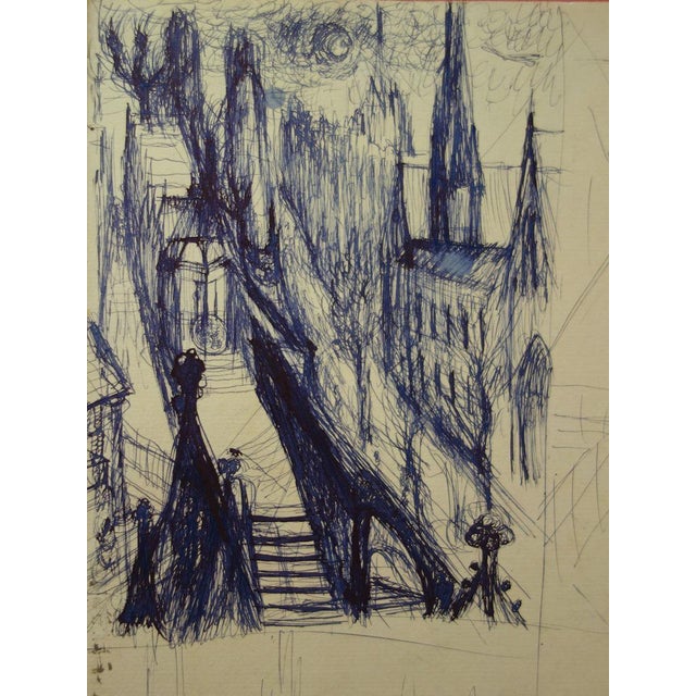 Edouard Goerg (1893 - 1969) Perspectives of a cathedral Original drawing in blue ink (Original work entirely by the hand...