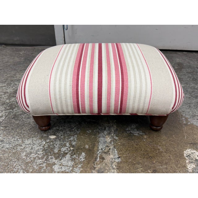 Burgundy Traditional Striped Armchair + Ottoman For Sale - Image 8 of 12