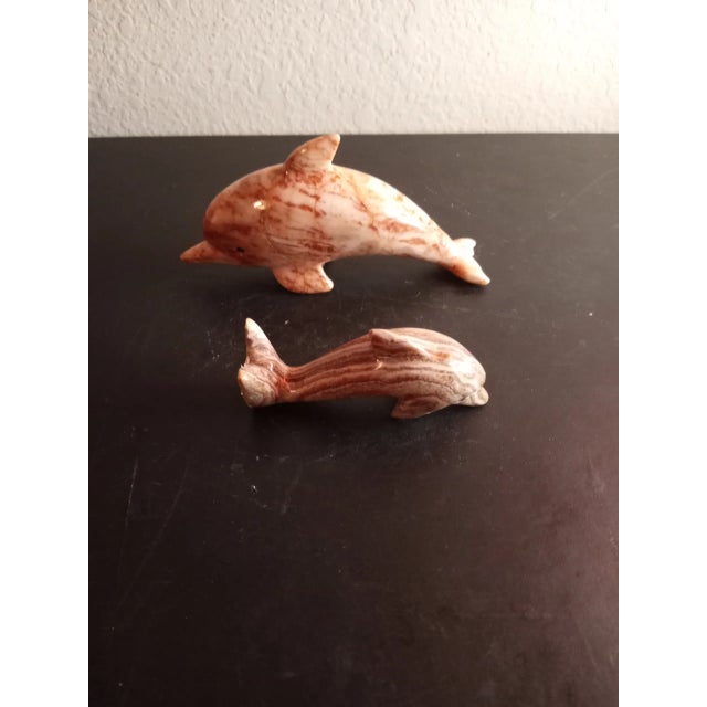 Vintage Handcarved Solid Marble Dolphin Figurines- Set of 2 For Sale - Image 4 of 9