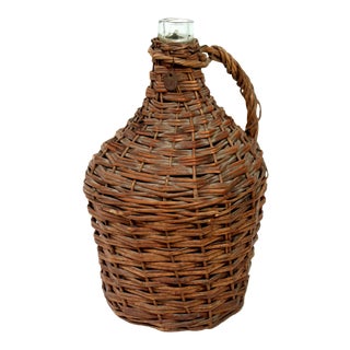 Antique Wicker Covered Wine Jug For Sale