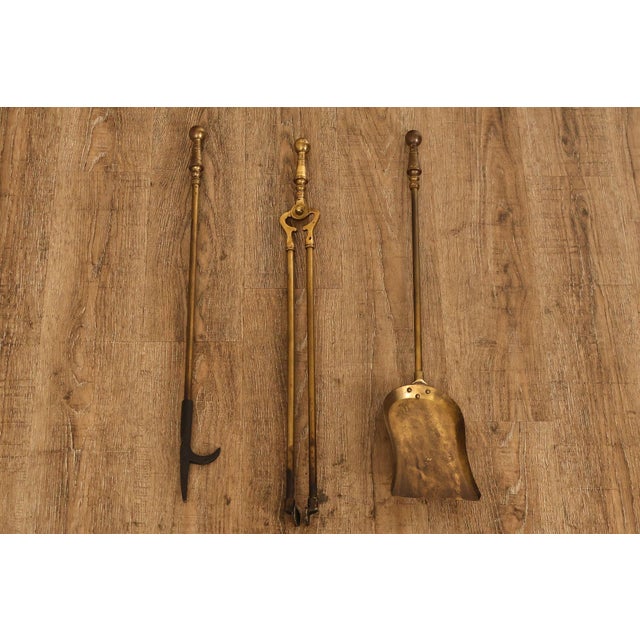 Traditional Brass Fireplace Four-Piece Tool Set For Sale - Image 14 of 18