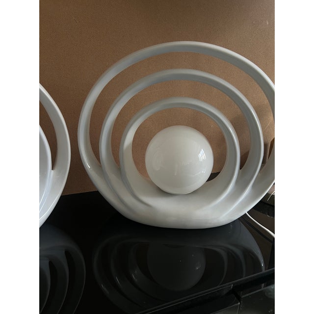 White Vintage Mid-Century Modern Art Deco Porcelain Lamps - a Pair For Sale - Image 8 of 9