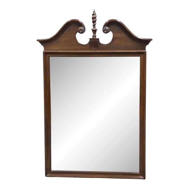 Ethan Allen Georgian Court Solid Cherry Traditional 34" Pediment Mirror W. Spiral Finial 11-5220 For Sale