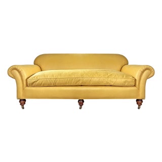English Roll Arm Sofa With Waxed Linen Upholstery For Sale
