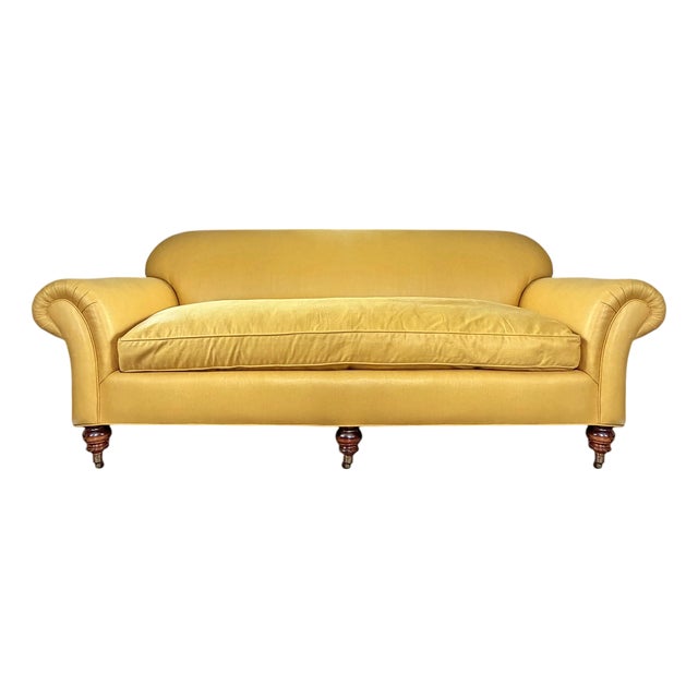 English Roll Arm Sofa With Waxed Linen Upholstery For Sale