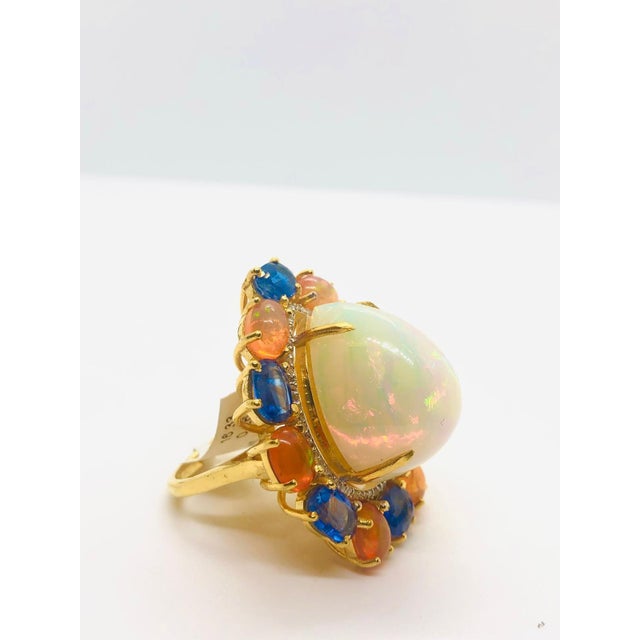 Bochic “Capri” Vintage Fire Opal, Kyanite & Diamond Cocktail Ring - 18K Gold & S For Sale In New York - Image 6 of 13