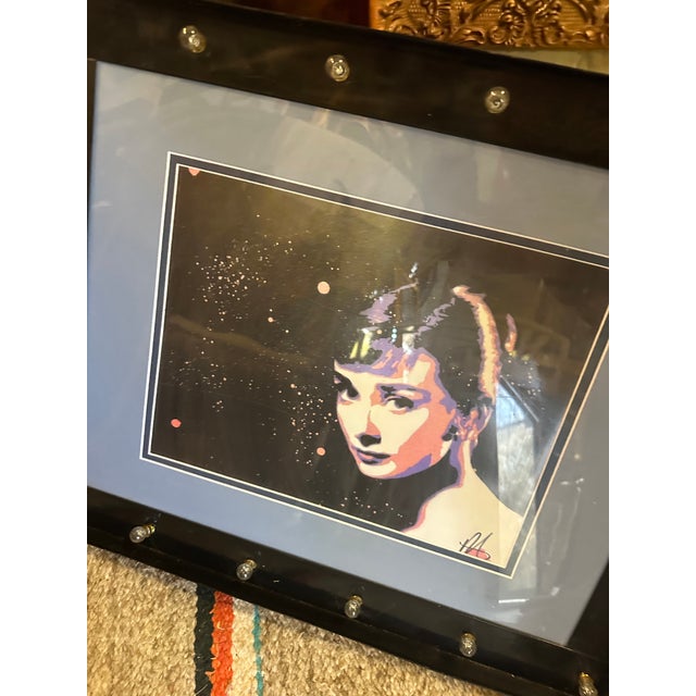 1970s Abstract Colorful Audrey Hepburn Print in Light Bulb Black Frame For Sale In Atlanta - Image 6 of 7